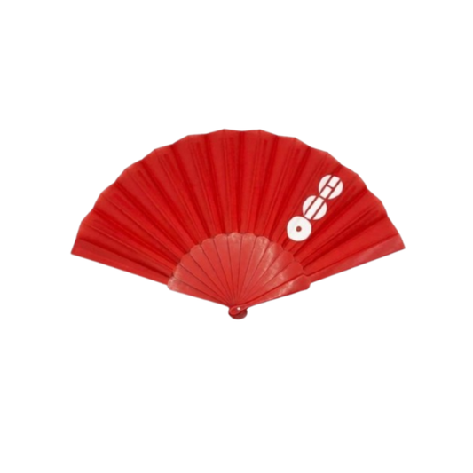 Abanico de Mano Rojo Diseño Arirang Blanco con Funda de Organza – Accesorio para Conciertos y Eventos ARMY