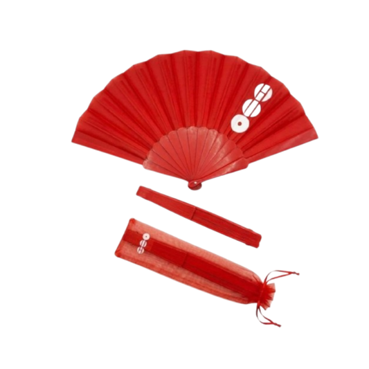 Abanico de Mano Rojo Diseño Arirang Blanco con Funda de Organza – Accesorio para Conciertos y Eventos ARMY
