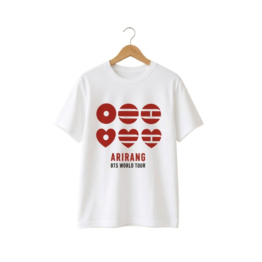 Camiseta K-Pop Blanca con logo de corazones Arirang Estilo Coreano para Fans Idol Merch Moda Streetwear Seúl Unisex Algodón