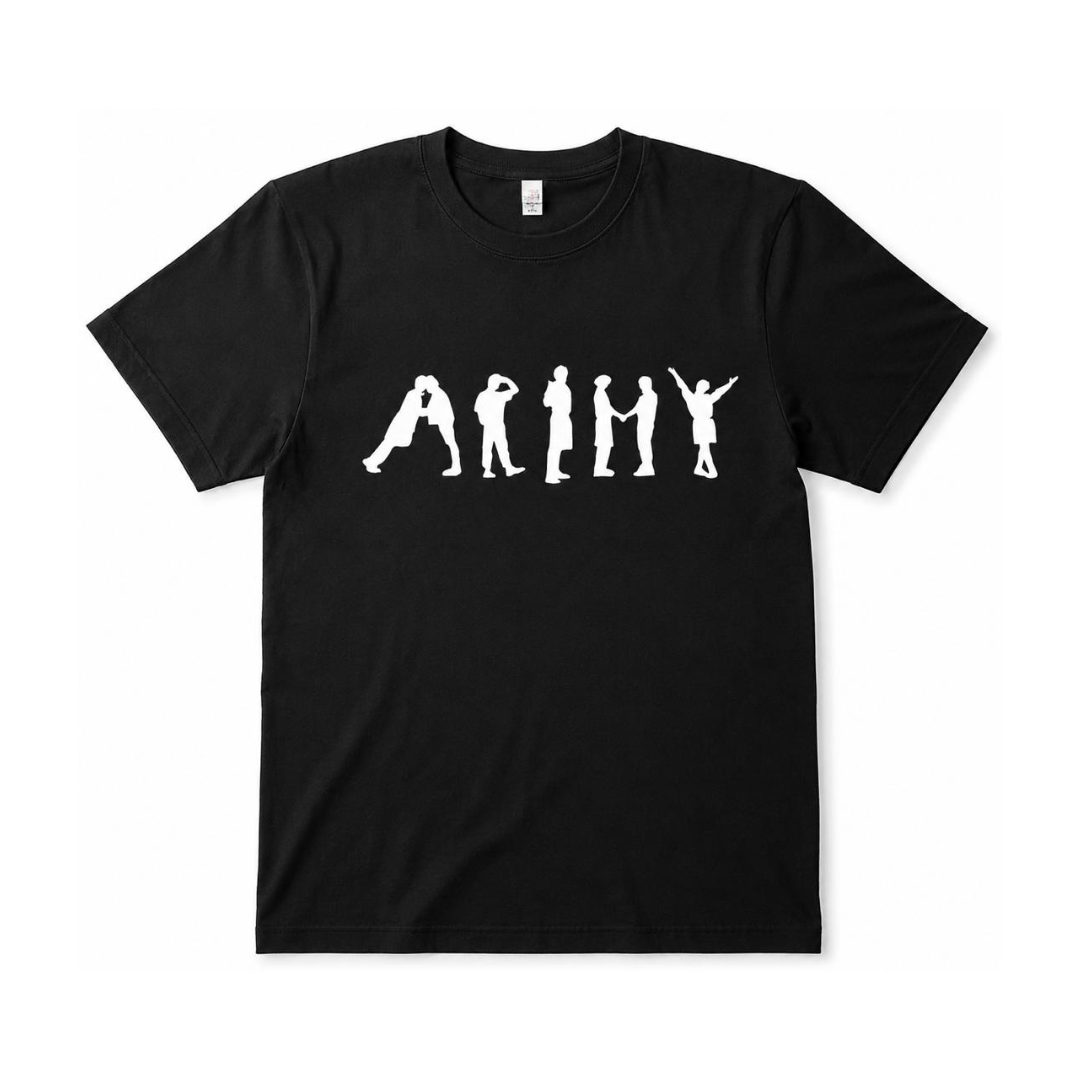 Camiseta Negra ARMY BTS Siluetas Blancas | Unisex K-Pop Fanmade